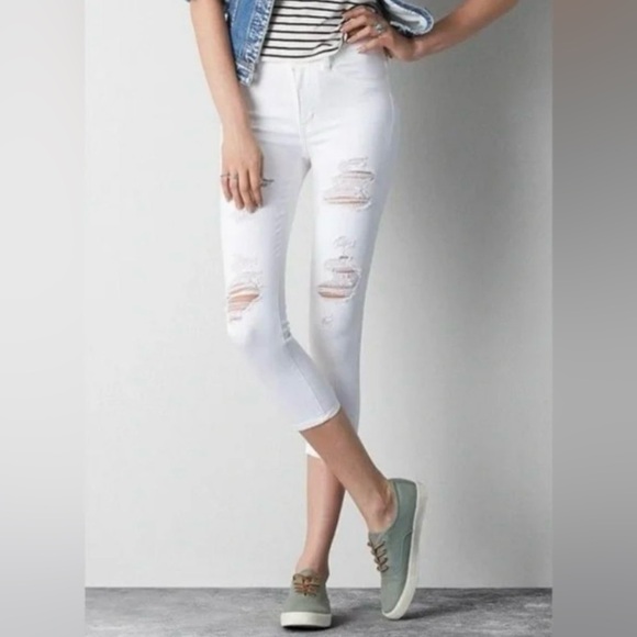 American Eagle Hi-Rise Distressed Cropped Skinny Jeans - Picture 7 of 16